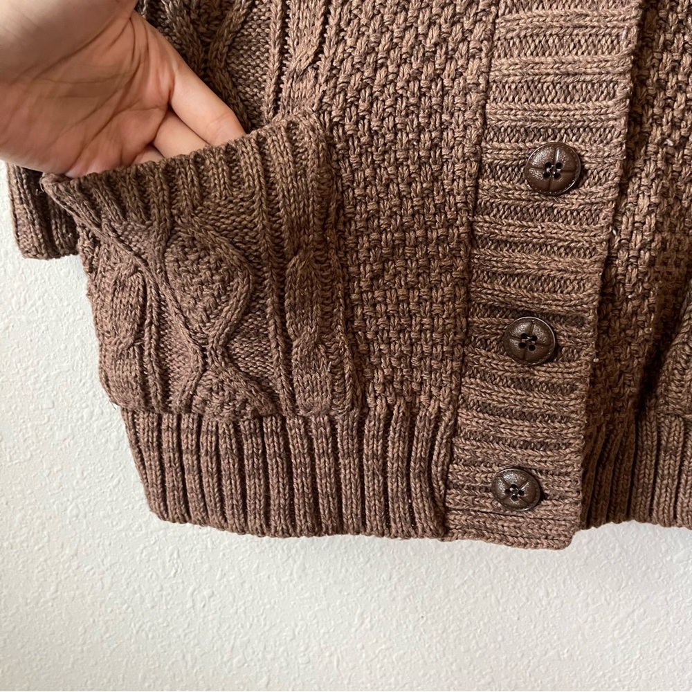 Free People Vintage Brown Cable Knit Button Down Cozy Warm Cardigan - Picture 3 of 4